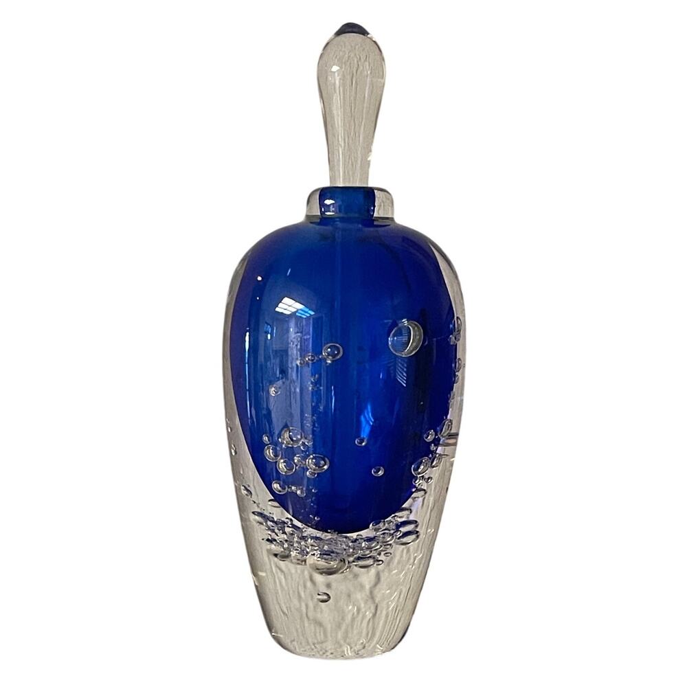 Beautiful Cobalt Blue Blown Glass Controlled Bubble Perfume Bottle BUZZ BLODGETT